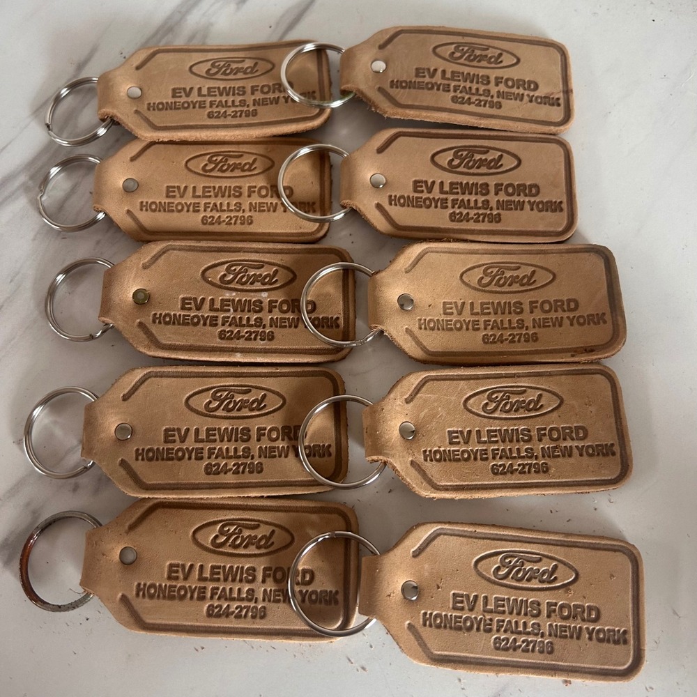Vintage 10 EV Lewis Ford Honeoye Falls New York Leather Keychain Fob Ring‎ BxOO